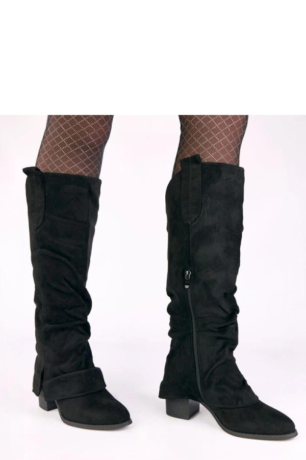 Black Heel Boots in Over The Knee High Boots, Thigh High Boots with Fabric, Footbed, Upper Height and Heel Height