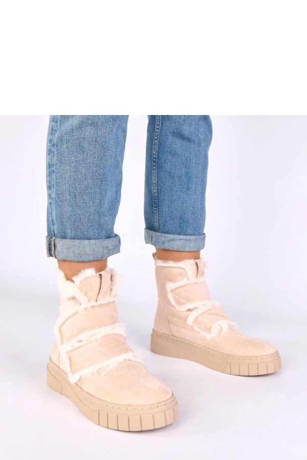 Beige Boots in Women`s Ankle Boots & Booties with Fabric, Warmers, Footbed, Upper Height and Platform Height