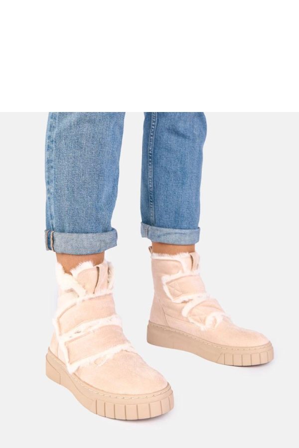 Beige Boots in Women`s Ankle Boots & Booties with Fabric, Warmers, Footbed, Upper Height and Platform Height