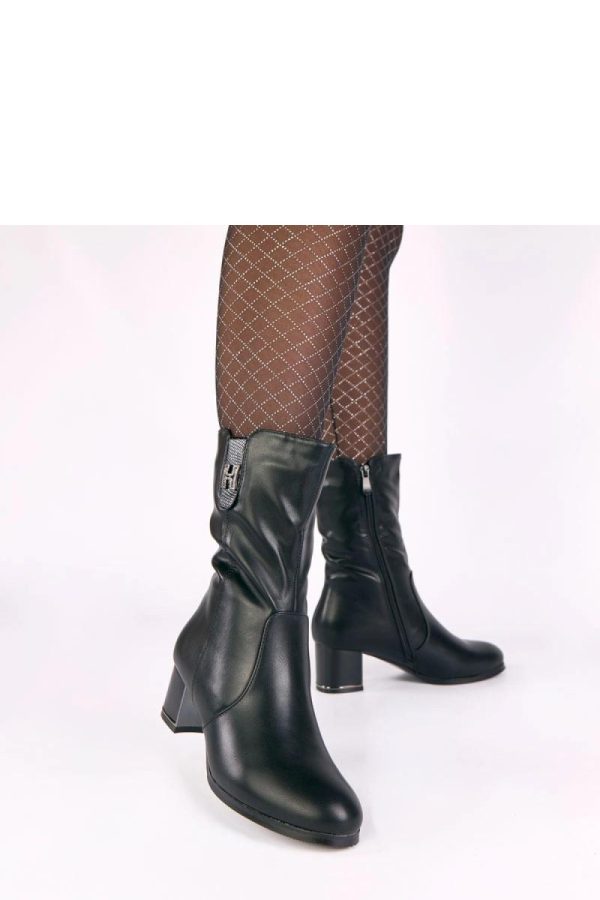 Black Heel Boots in Women`s Ankle Boots & Booties with Fabric, Footbed, Upper Height and Heel Height