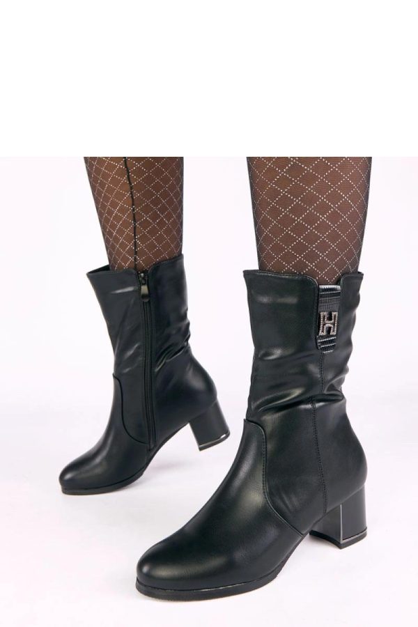 Black Heel Boots in Women`s Ankle Boots & Booties with Fabric, Footbed, Upper Height and Heel Height