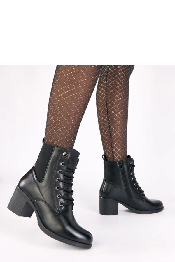 Black Heel Boots in Women`s Ankle Boots & Booties with Fabric, Footbed, Upper Height and Heel Height