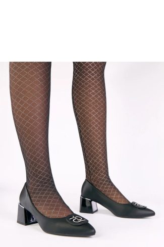 Black Block Heel Pumps....Fabric, Footbed and Heel Height