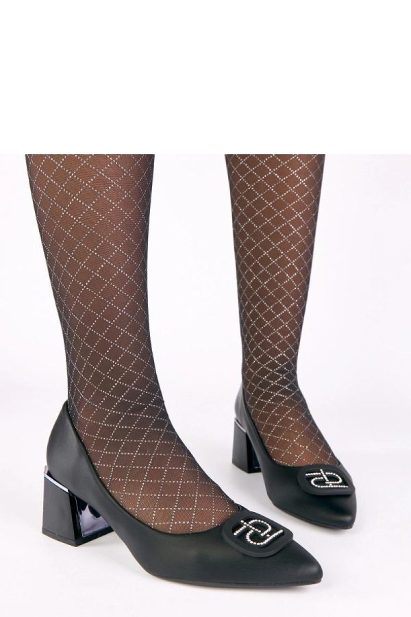 Black Block Heel Pumps....Fabric, Footbed and Heel Height