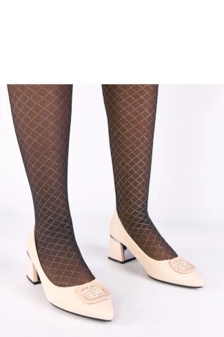Beige Block Heel Pumps....Fabric, Footbed and Heel Height