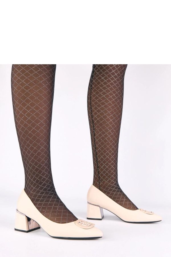 Beige Block Heel Pumps....Fabric, Footbed and Heel Height