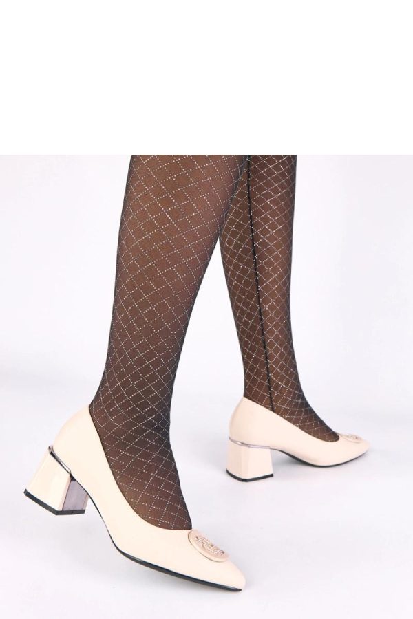 Beige Block Heel Pumps....Fabric, Footbed and Heel Height