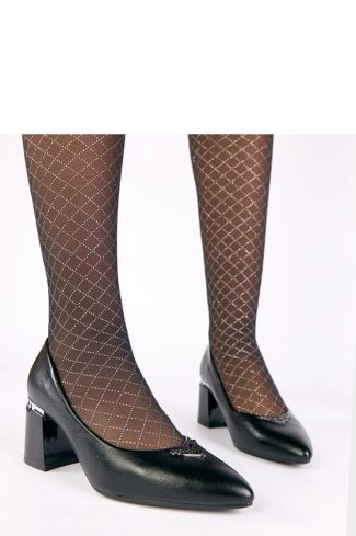 Black Block Heel Pumps....Fabric, Footbed and Heel Height