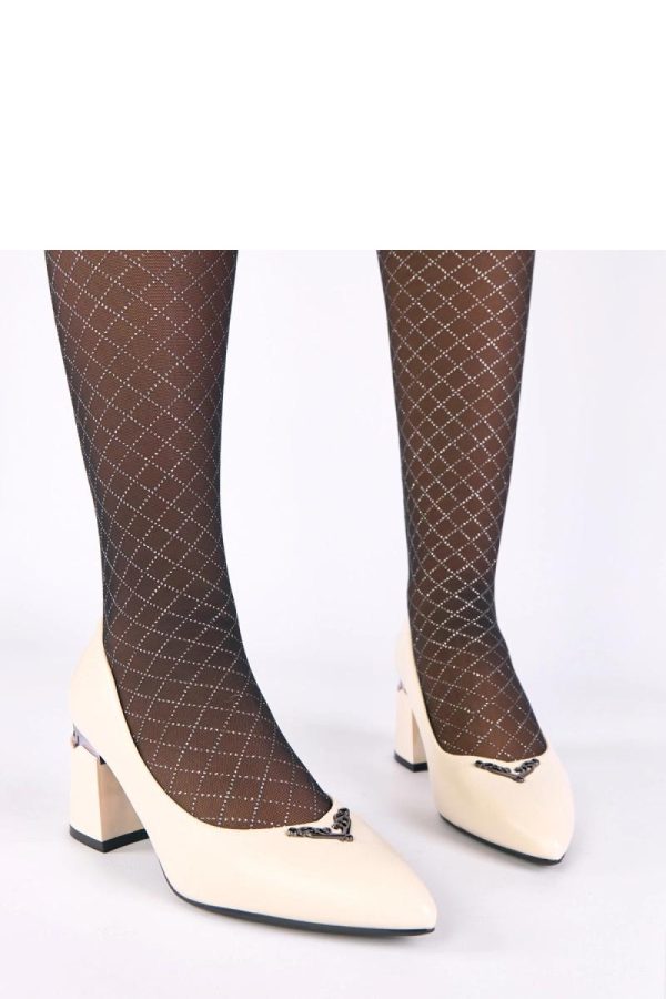 Beige Block Heel Pumps..Fabric, Footbed and Heel Height