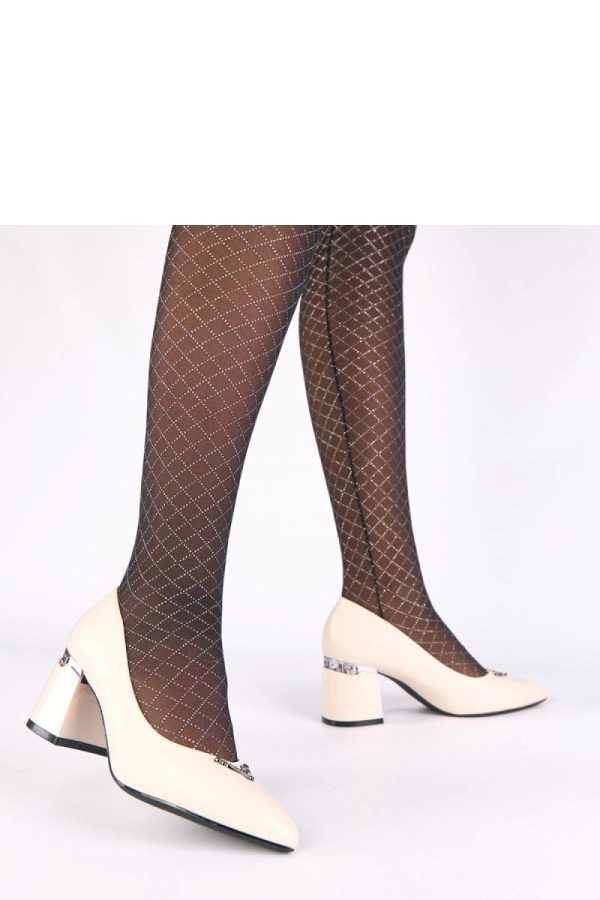 Beige Block Heel Pumps..Fabric, Footbed and Heel Height