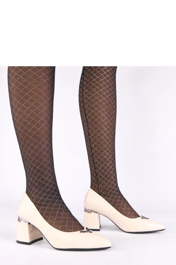 Beige Block Heel Pumps..Fabric, Footbed and Heel Height