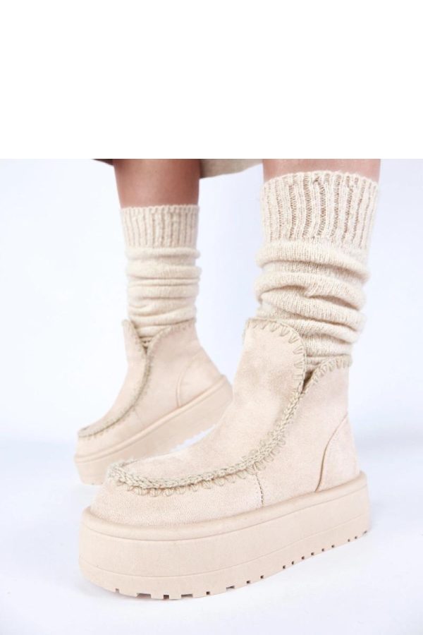 Beige Snow Boots in Women`s Ankle Boots & Booties with Fabric, Footbed, Upper Height and Platform Height