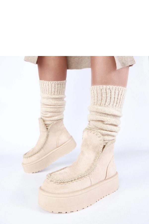 Beige Snow Boots in Women`s Ankle Boots & Booties with Fabric, Footbed, Upper Height and Platform Height