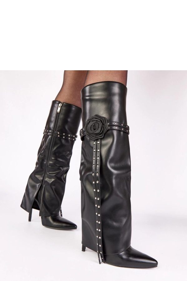 Black Heel Boots in Over The Knee High Boots, Thigh High Boots with Fabric, Footbed, Upper Height and Heel Height