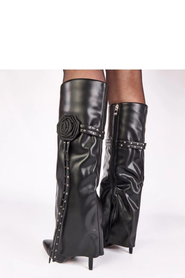 Black Heel Boots in Over The Knee High Boots, Thigh High Boots with Fabric, Footbed, Upper Height and Heel Height