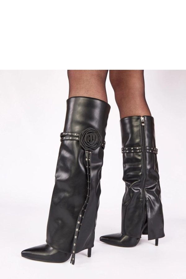 Black Heel Boots in Over The Knee High Boots, Thigh High Boots with Fabric, Footbed, Upper Height and Heel Height