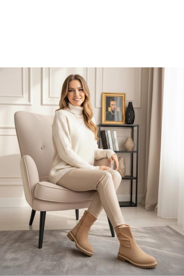 Beige Boots....Fabric, Warmers, Footbed, Upper Height and Heel Height