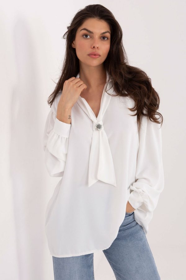White Blouse in Women`s Blouses, Tunics with Polyester