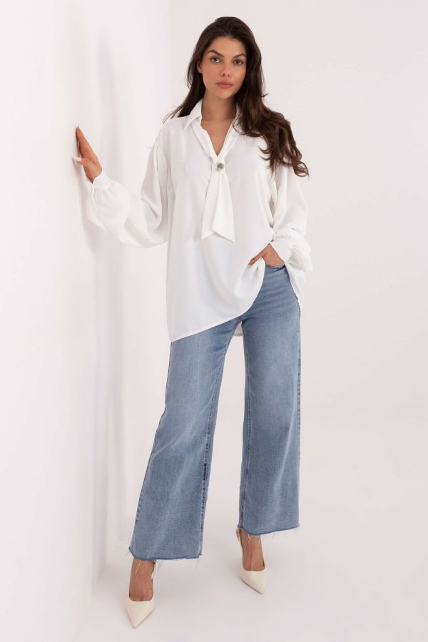 White Blouse in Women`s Blouses, Tunics with Polyester