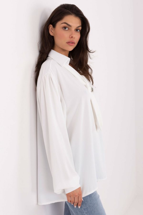 White Blouse in Women`s Blouses, Tunics with Polyester