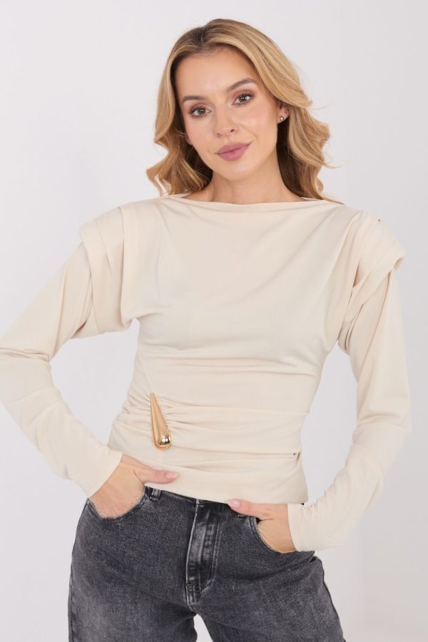 Beige Blouse in Women`s Blouses, Tunics with Polyester and Viscose