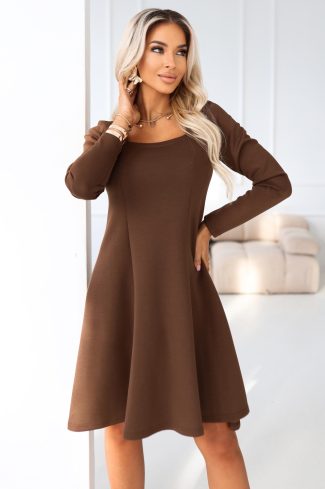1105136 Brown Daydress in Day Dresses with Spandex and Polyester