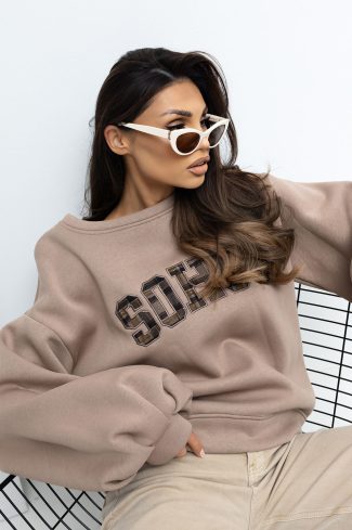 Beige Sweatshirt in Sweatshirts For Women with Cotton and Spandex