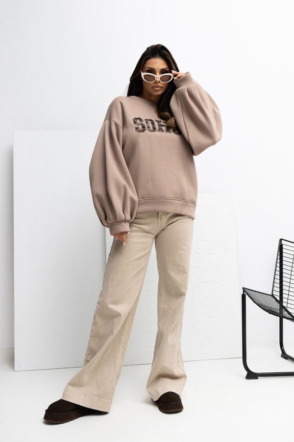 Beige Sweatshirt in Sweatshirts For Women with Cotton and Spandex