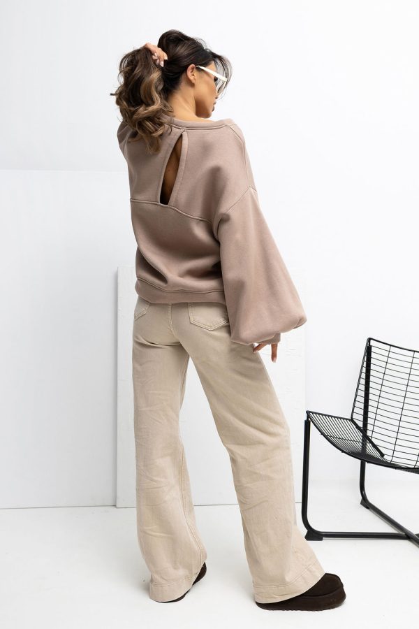 Beige Sweatshirt in Sweatshirts For Women with Cotton and Spandex
