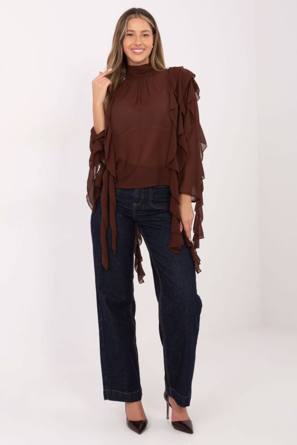 Brown Blouse in Women`s Blouses, Tunics with Polyester and Viscose