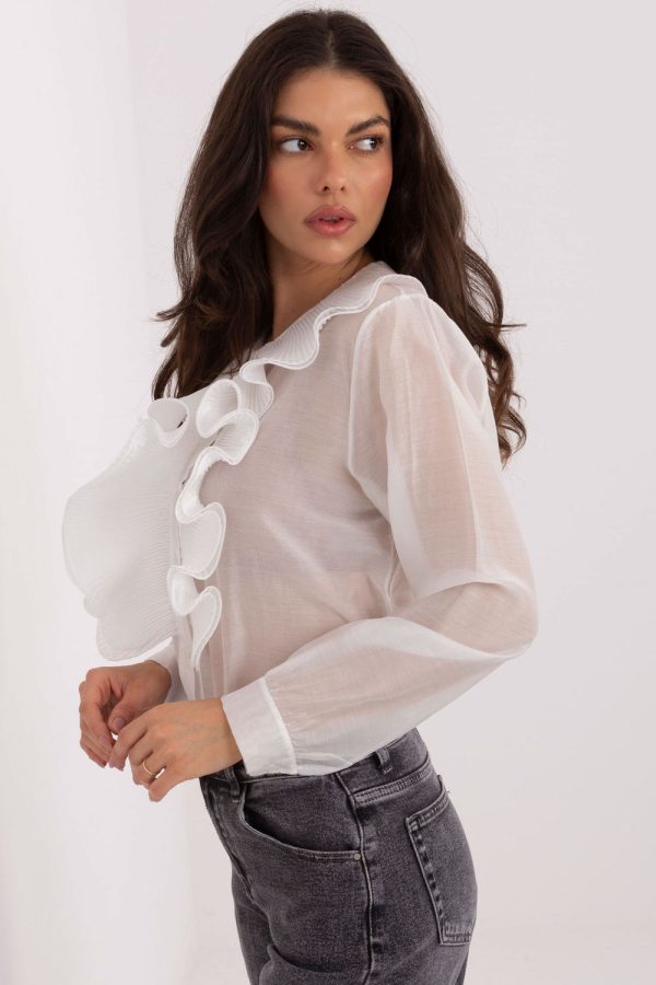 White Long Sleeve Shirt in Shirts For Women with Polyester and Tencel