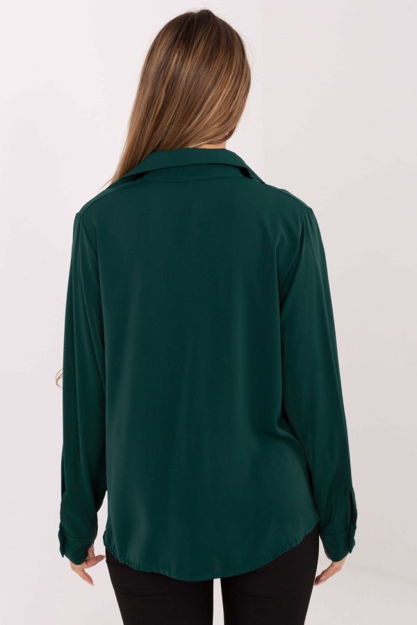 Green Long Sleeve Shirt in Shirts For Women with Polyester