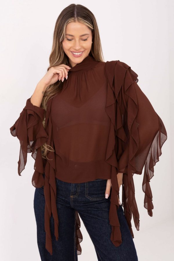 Brown Blouse in Women`s Blouses, Tunics with Polyester and Viscose