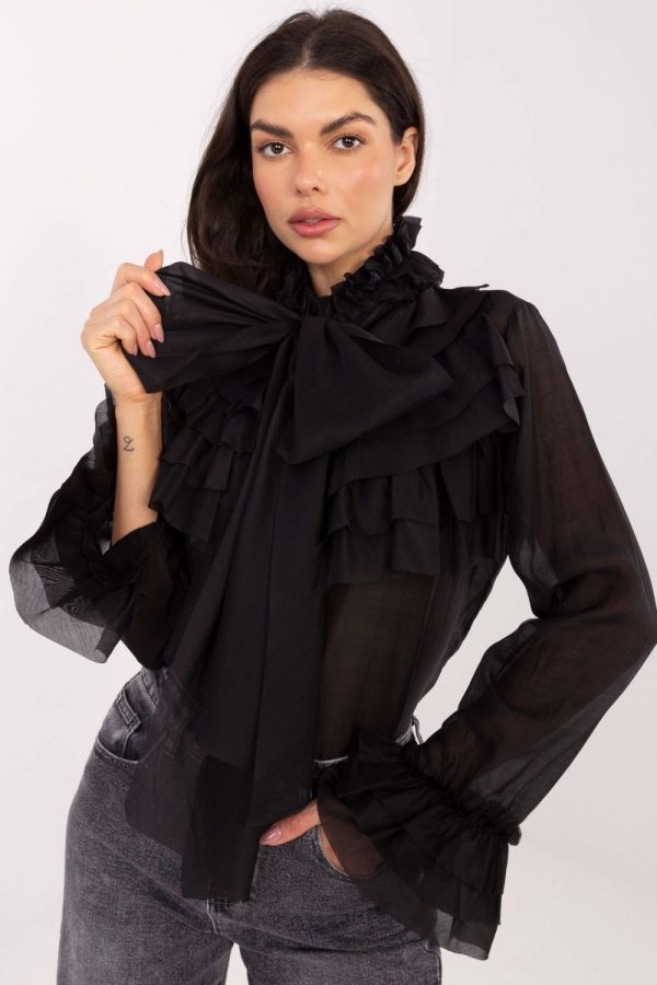 Black Long Sleeve Shirt in Shirts For Women with Polyester and Tencel