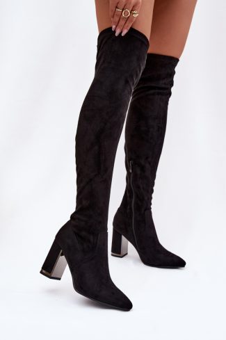 1105474.jpg Black Heel Boots in Over The Knee High Boots, Thigh High Boots with Fabric, Footbed, Upper Height and Heel Height