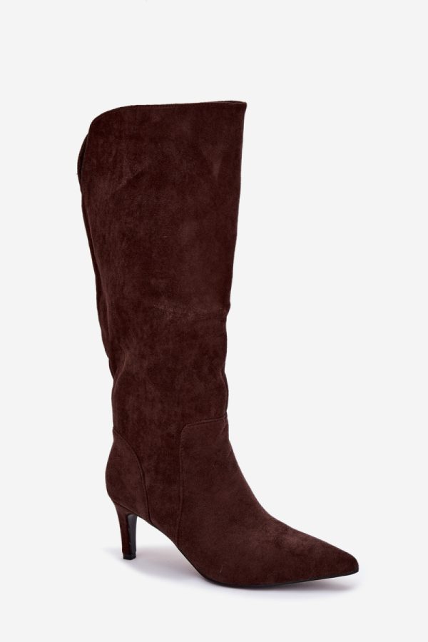 Brown Heel Boots in Over The Knee High Boots, Thigh High Boots with Fabric, Warmers, Footbed, Upper Height and Heel Height