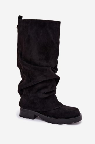 Black Thigh-Hight Boots in Over The Knee High Boots, Thigh High Boots with Fabric, Warmers, Footbed, Upper Height and Heel Height