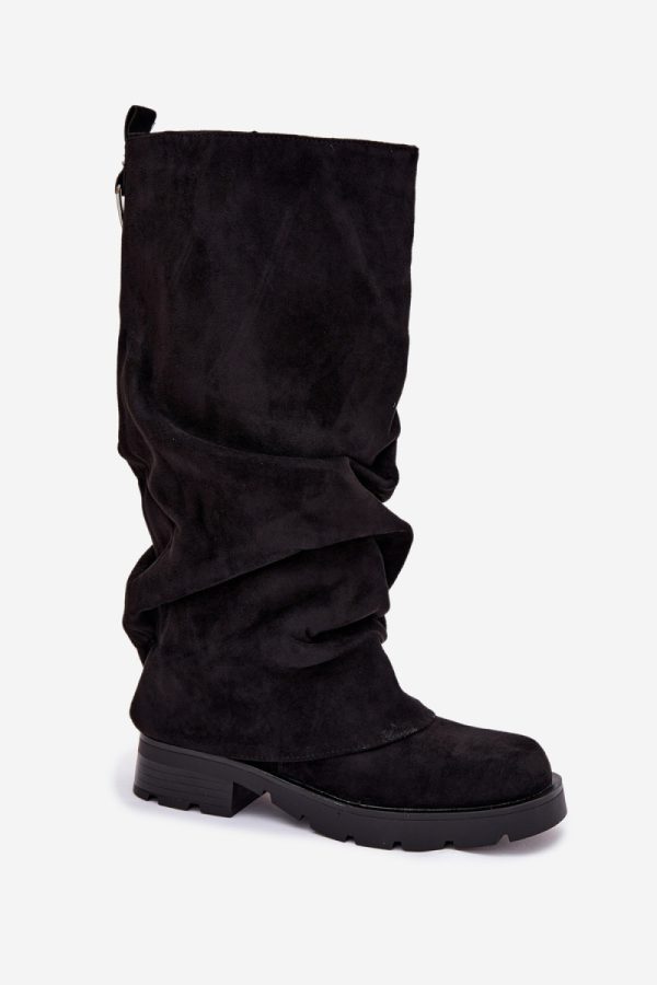 Black Thigh-Hight Boots in Over The Knee High Boots, Thigh High Boots with Fabric, Warmers, Footbed, Upper Height and Heel Height