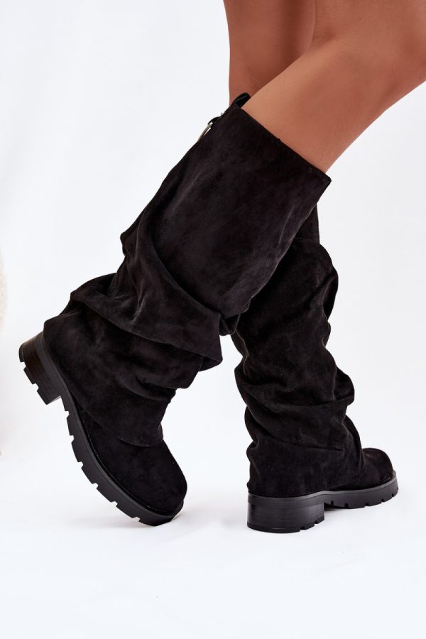 Black Thigh-Hight Boots in Over The Knee High Boots, Thigh High Boots with Fabric, Warmers, Footbed, Upper Height and Heel Height