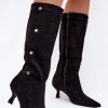 1105490.jpg Black Heel Boots in Over The Knee High Boots, Thigh High Boots with Fabric, Footbed, Upper Height and Heel Height