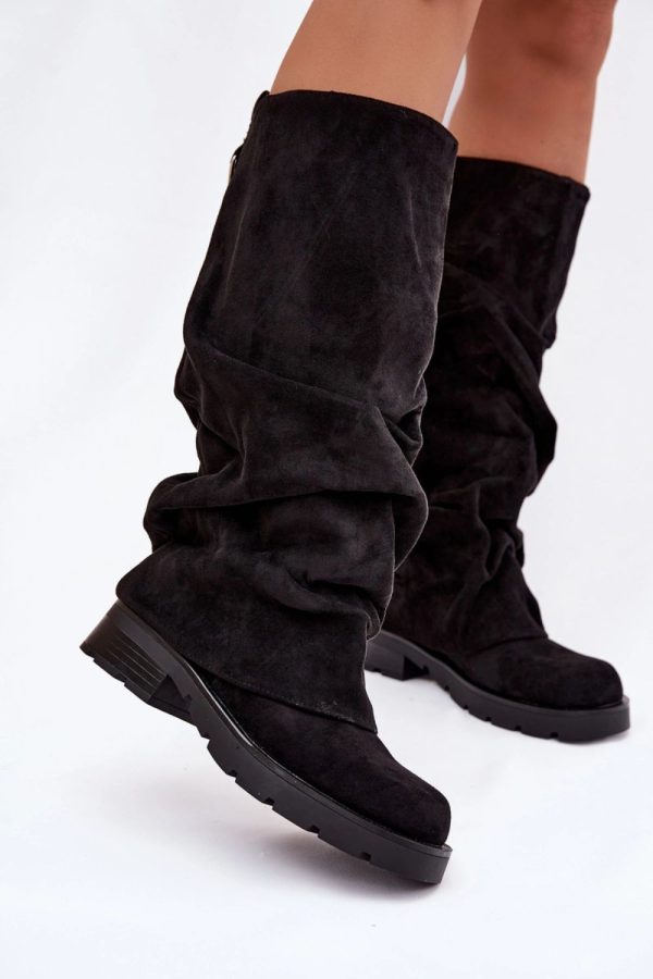 Black Thigh-Hight Boots in Over The Knee High Boots, Thigh High Boots with Fabric, Warmers, Footbed, Upper Height and Heel Height