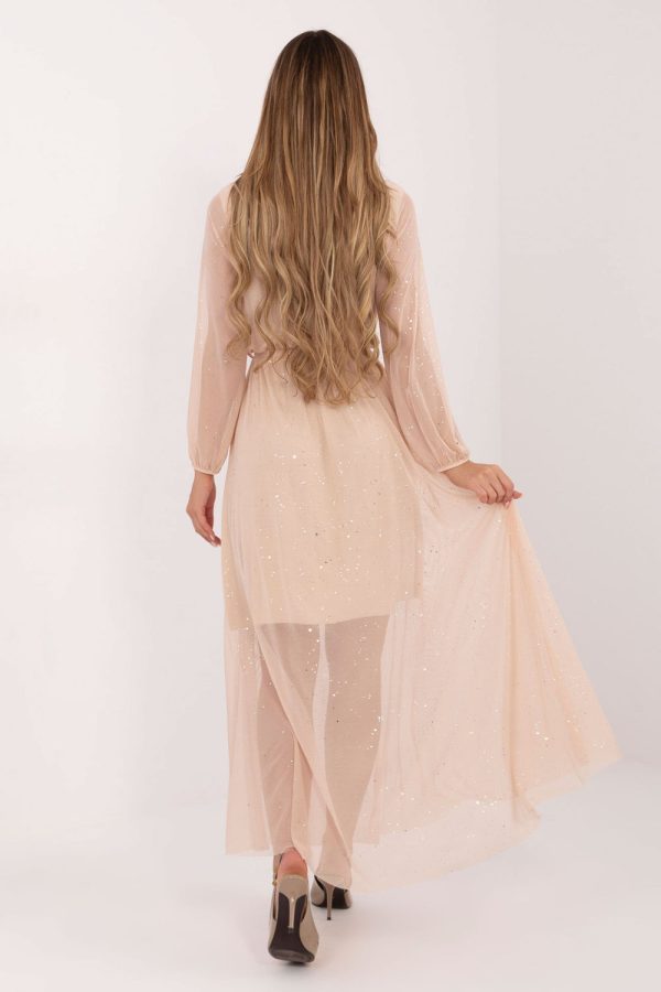Beige Long Dress in Evening Dresses with Polyester and Viscose