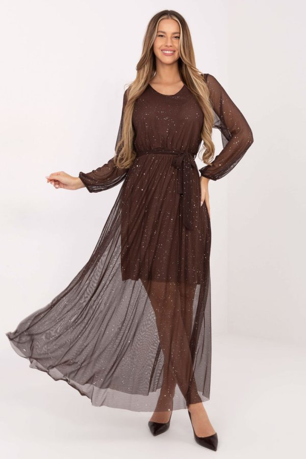 Brown Long Dress in Evening Dresses with Polyester and Viscose