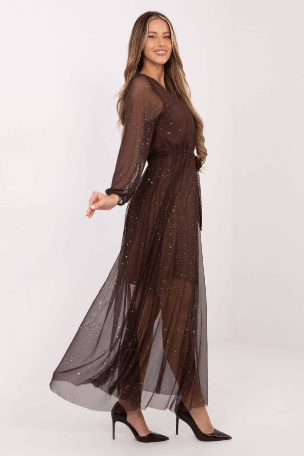 Brown Long Dress in Evening Dresses with Polyester and Viscose