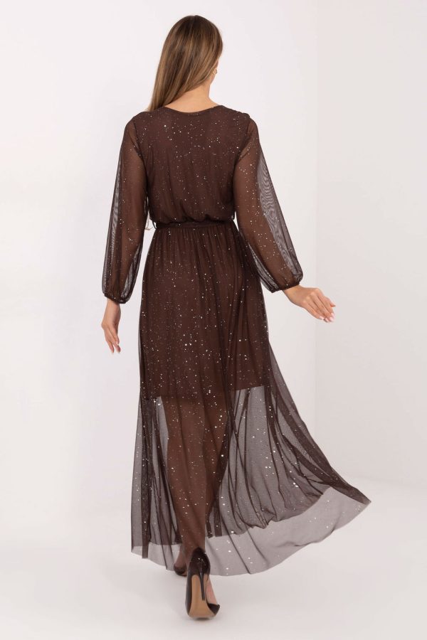 Brown Long Dress in Evening Dresses with Polyester and Viscose