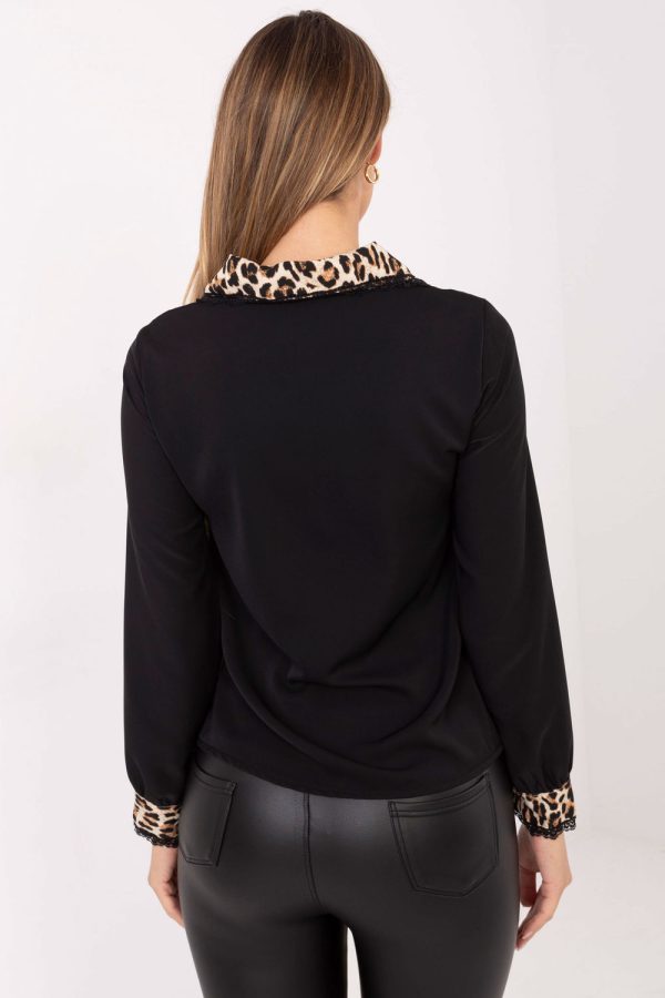 Black Long Sleeve Shirt in Shirts For Women with Spandex, Polyester and Viscose