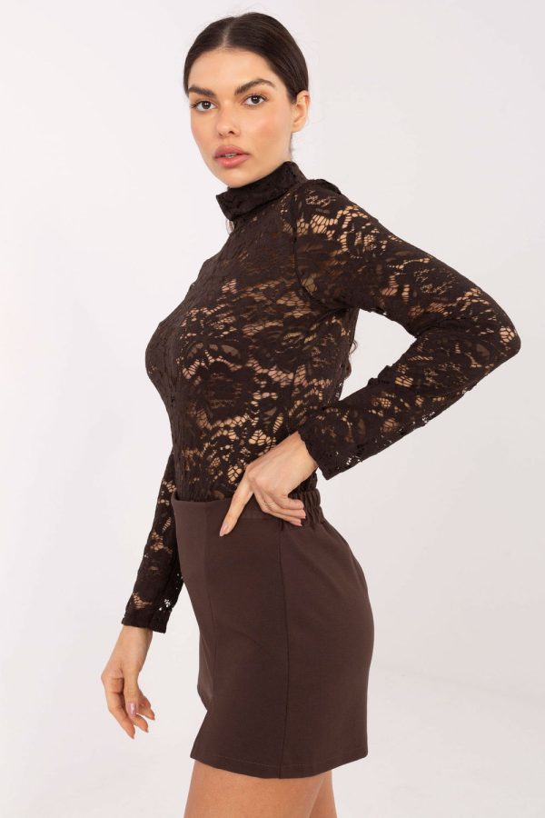 Brown Blouse in Women`s Blouses, Tunics with Spandex, Polyester and Viscose