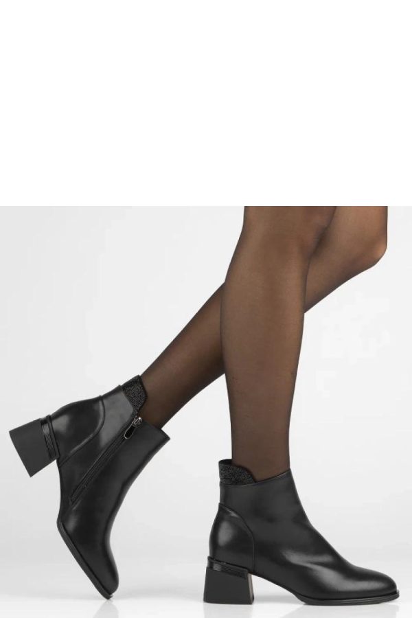 Black Heel Boots.Fabric, Footbed, Upper Height and Heel Height