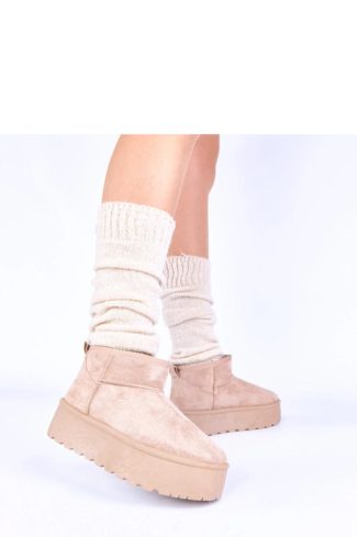 Beige Snow Boots in Women`s Ankle Boots & Booties with Fabric, Footbed and Platform Height