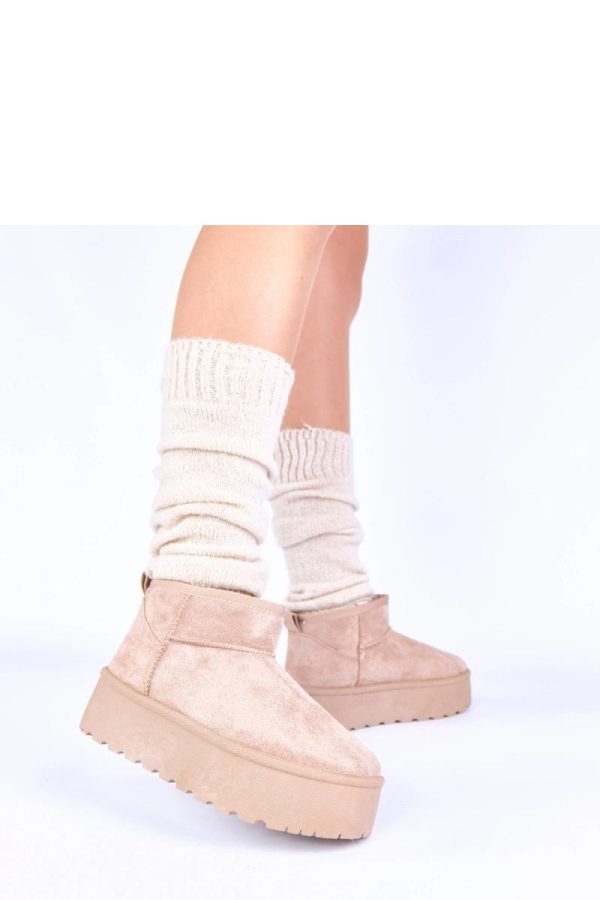 Beige Snow Boots in Women`s Ankle Boots & Booties with Fabric, Footbed and Platform Height